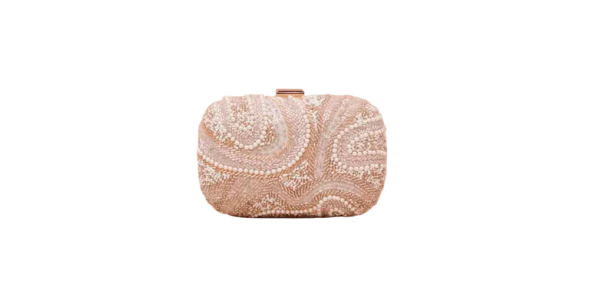 BAQIA WEAR Elegant Beige & Blush Pearl Beaded Hard Clutch